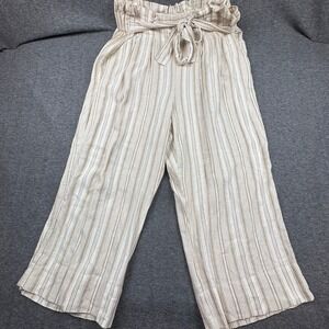 Zac & Rachel Women XL Linen Blend Striped Paperbag Waist Crop Wide‎ Leg Pants